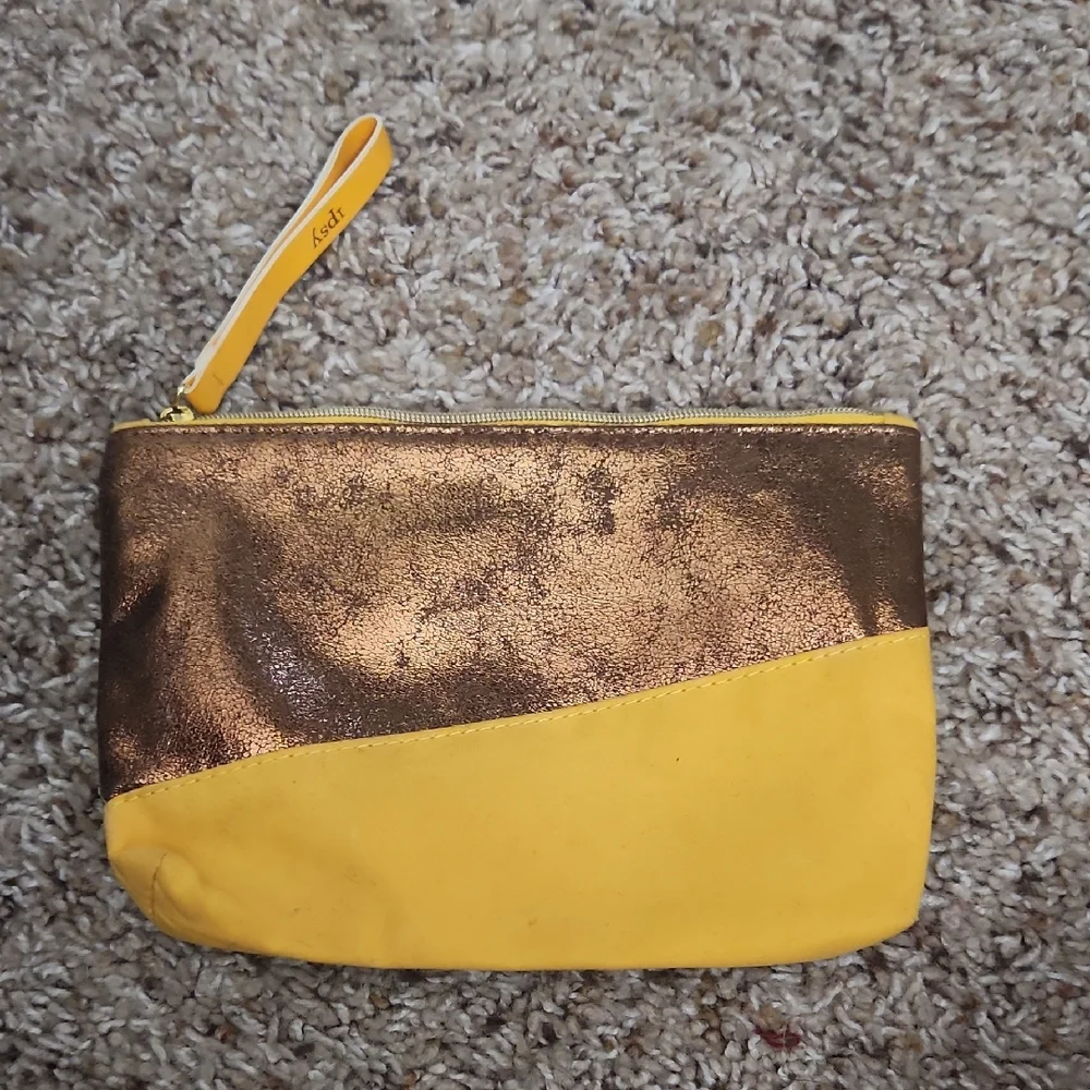 Ipsy Yellow and Gold Women's Cosmetic Bag